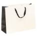 white kraft paper shopping bags with black gusset and black flat twill handles