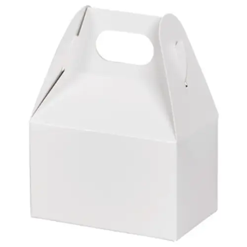 White mini gable box — solid white finish, die-cut top carry handle