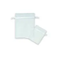 White organza bag 3x4 - sheer drawstring pouch in a crisp bright-white weave, shown upright with a second bag laid in front