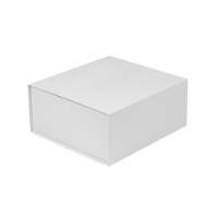 Medium White Vesta premium gift box 9.05" x 8.27" x 3.94", rigid book-style foldover lid, smooth matte finish