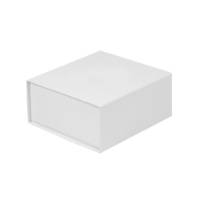 Small White Vesta premium gift box 6.34" x 5.79" x 2.75", rigid book-style foldover lid, smooth matte finish
