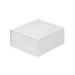 Small White Vesta premium gift box 6.34" x 5.79" x 2.75", rigid book-style foldover lid, smooth matte finish