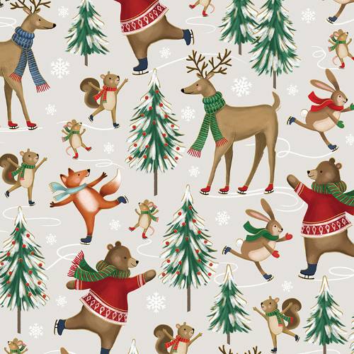 Woodland Skating Gift Wrap Paper — holiday woodland skating printed gift wrapping paper
