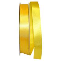Yellow Dyna Satin ribbon on a flat spool — single-face satin with taffeta back, 7/8" width, 100 yards