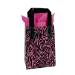Black zebra-stripe print on a frosted poly shopping bag with soft loop handles — 5 x 3 x 7