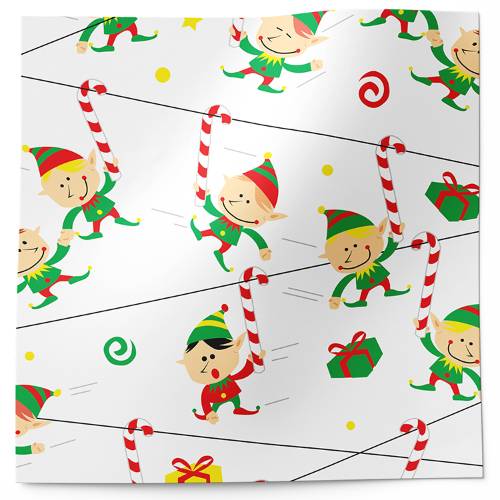 Zip Line Elves Printed Tissue Paper — Whimsical Christmas elves zip-lining on ropes scattered on white background