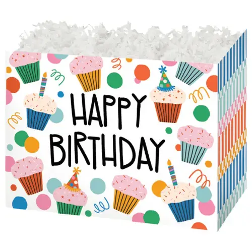 Birthday Cupcakes gift basket box — Happy Birthday cupcakes on white