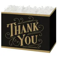 Black and Gold Thanks gift basket box — a black finish with a gold Thank You