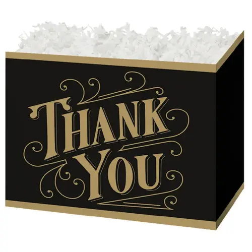 Black and Gold Thanks gift basket box — a black finish with a gold Thank You