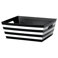 Black & White Stripes market tray — tray with bold horizontal black-and-white stripes and a solid black interior, die-cut side handles