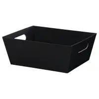 Black market tray — solid matte black paperboard tray with an open top, die-cut side handles for gift baskets
