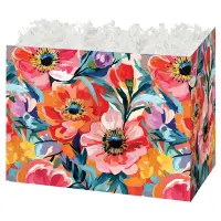 Bold Blooms gift basket box — bold orange, coral and pink blooms