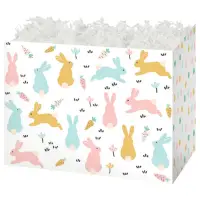 Bunny Hop gift basket box — pastel Easter bunnies on white