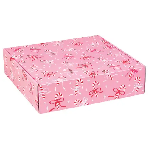 Candy Canes & Ribbons decorative mailing box — pink with candy canes and ribbons