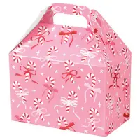 Candy Canes & Ribbons large gable box — pink with red and white candy canes and ribbons, die-cut top carry handle