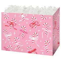 Candy Canes & Ribbons gift basket box — pink with red and white candy canes and ribbons