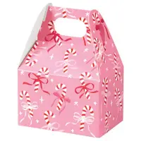 Candy Canes & Ribbons mini gable box — pink with red and white candy canes and ribbons, die-cut top carry handle