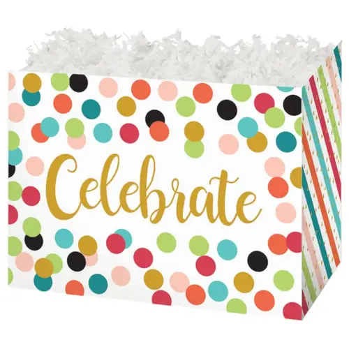 Celebrate Dots gift basket box — colorful confetti dots with Celebrate