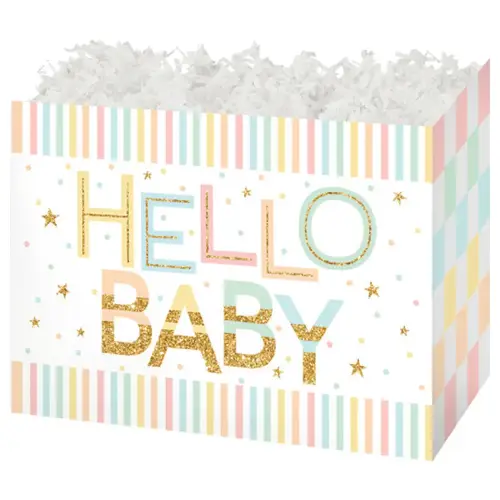 Checkerboard Baby gift basket box — a pastel Hello Baby checkerboard design