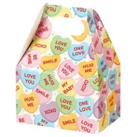 Conversation Hearts mini gable box — pastel conversation candy hearts, die-cut top carry handle
