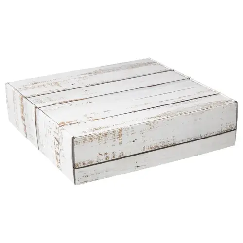 Distressed White Wood decorative mailing box — a whitewashed distressed wood-plank print