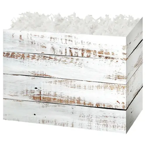 Distressed White Wood gift basket box — a whitewashed distressed wood-plank print