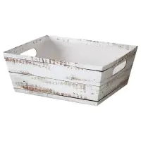 Distressed White Wood market tray — whitewashed distressed weathered-wood plank print tray, die-cut side handles for gift baskets