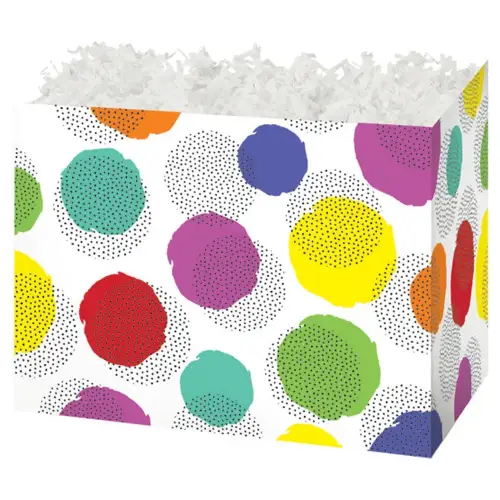 Dynamic Dots gift basket box — colorful polka dots on white