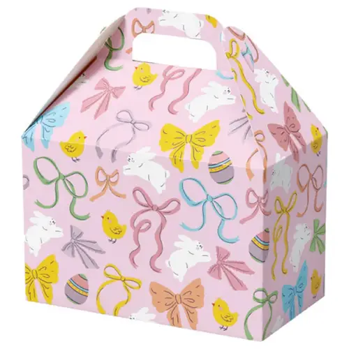 Easter Bows large gable box — pastel bows and ribbons on white, die-cut top carry handle