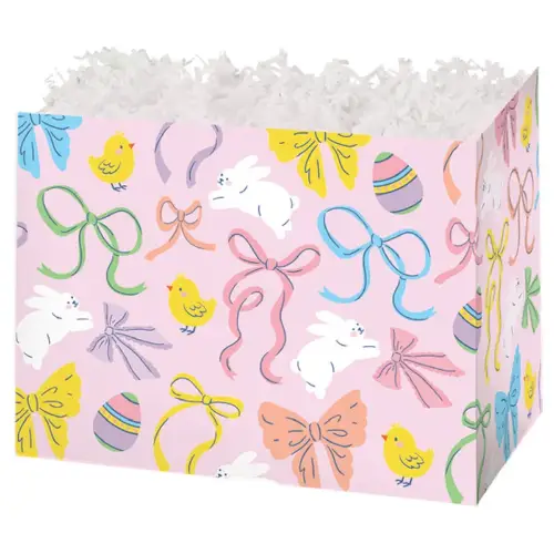 Easter Bows gift basket box — pastel Easter bows and ribbons on white