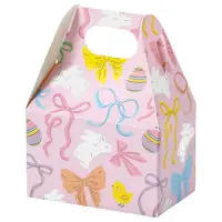 Easter Bows mini gable box — pastel bows and ribbons on white, die-cut top carry handle