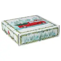Farmhouse Christmas decorative mailing box — a farmhouse Christmas scene with winter greenery