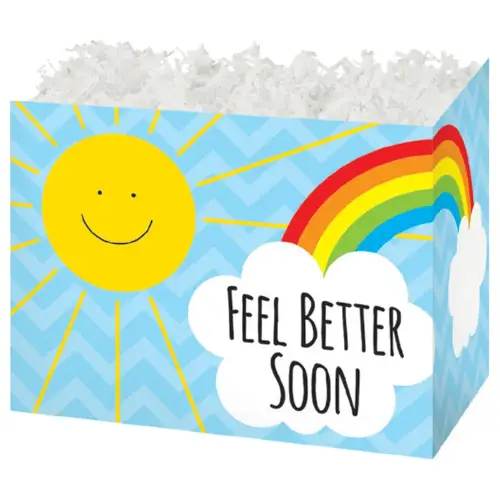 Feel Better Sunshine gift basket box — a light blue Feel Better Soon sunshine design