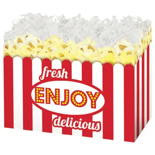 Fresh Popcorn gift basket box — a red and white popcorn-stripe Enjoy design