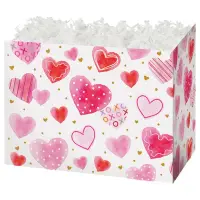 Handmade Hearts gift basket box — pink and red watercolor hearts on white