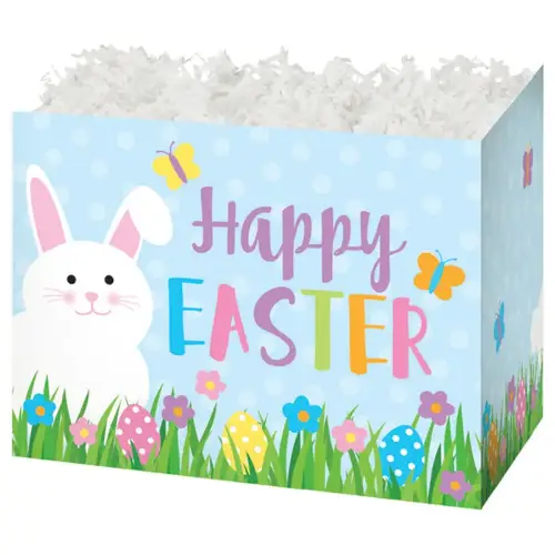 Happy Easter gift basket box — pastel Happy Easter eggs and lettering