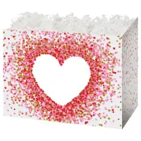 Heart Shaped Confetti gift basket box — a heart-shaped wreath of red and pink confetti hearts on white