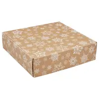 Kraft Snowflakes decorative mailing box — white snowflakes on natural kraft