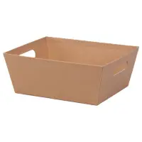Kraft Stripes market tray — natural kraft paperboard tray with a subtle ribbed pinstripe texture, die-cut side handles for gift baskets