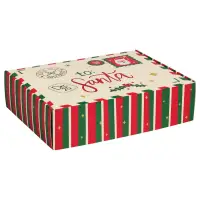 Letters to Santa decorative mailing box — a cream letters-to-Santa print with red and green stripes