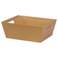 Metallic Gold market tray — metallic gold paperboard tray with an open top, die-cut side handles for gift baskets