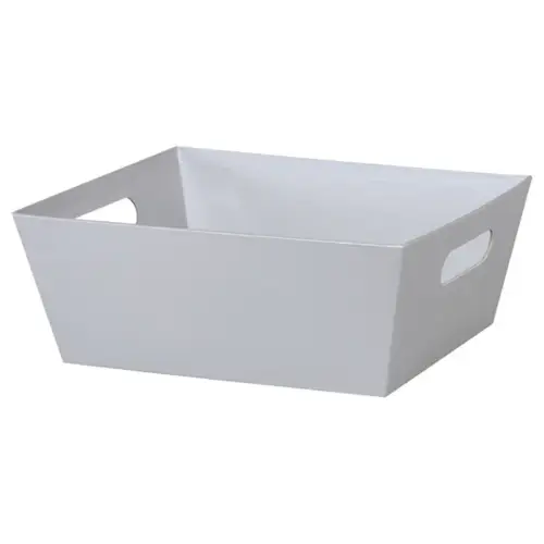 Metallic Silver market tray — metallic silver paperboard tray with an open top, die-cut side handles for gift baskets
