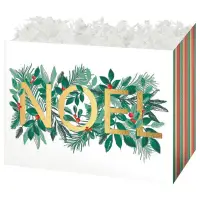Noel gift basket box — a green Noel design with winter greenery