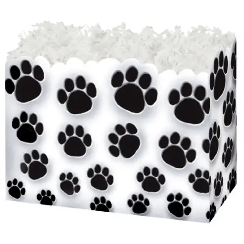 Paw Prints gift basket box — black paw prints scattered on white