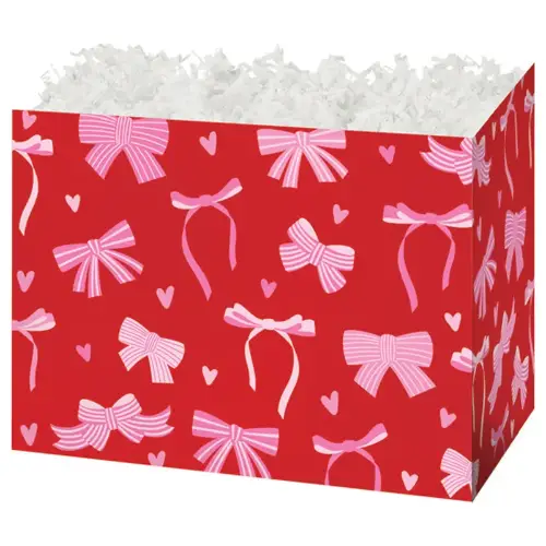 Pink Bows gift basket box — red with pink bows