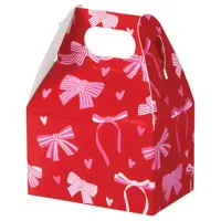 Pink Bows mini gable box — red with pink bows, die-cut top carry handle