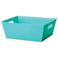 Robins Egg Blue market tray — solid matte robins-egg blue paperboard tray with an open top, die-cut side handles for gift baskets