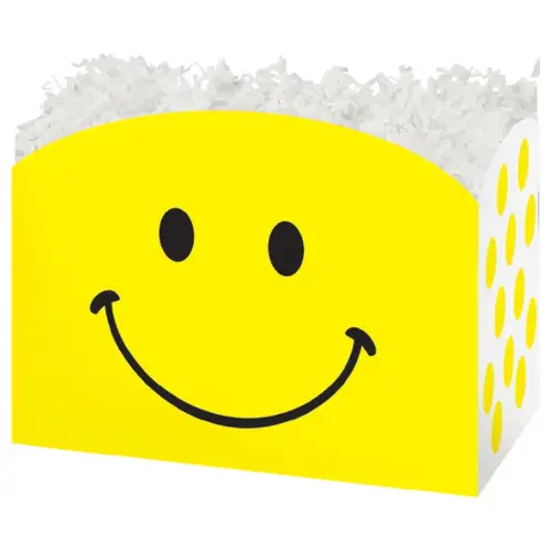 Smiley gift basket box — a bright yellow smiley face