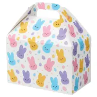 Sweet Bunnies large gable box — pastel spring bunnies on white, die-cut top carry handle