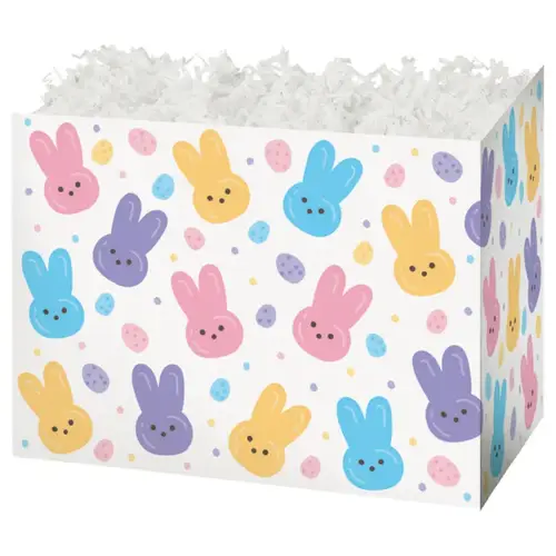 Sweet Bunnies gift basket box — pastel spring bunnies on white